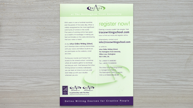 gallery image of trAce Online Writing Centre Writing School Flyer