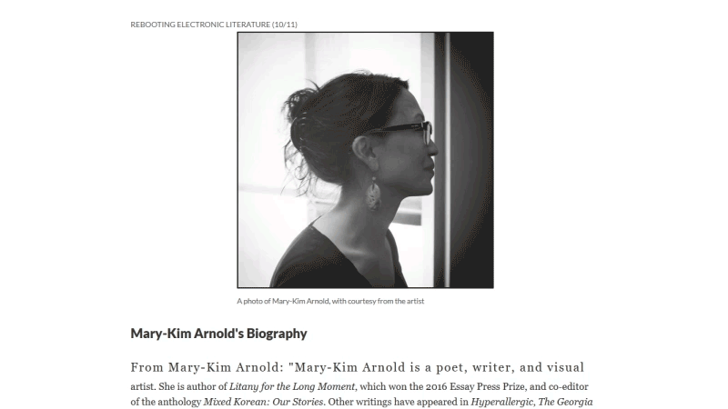 gallery image of Rebooting Electronic Literature, Volume 1 Chapter 8: Mary-Kim Arnold's 