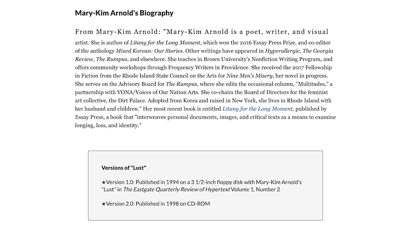 gallery image of Rebooting Electronic Literature, Volume 1 Chapter 8: Mary-Kim Arnold's 