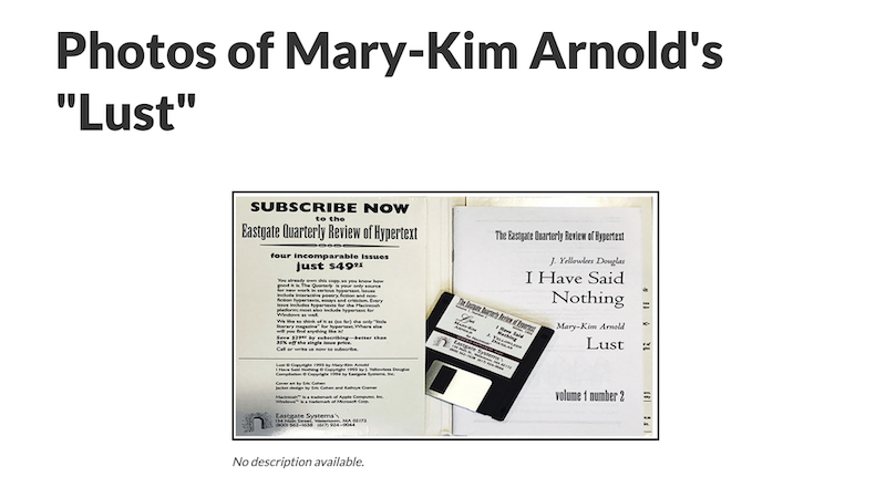 gallery image of Rebooting Electronic Literature, Volume 1 Chapter 8: Mary-Kim Arnold's 