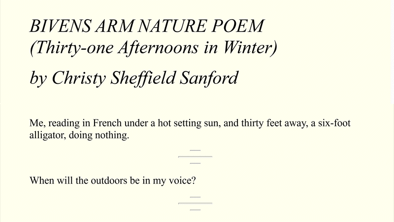 gallery image of Bivens Arm Nature Poem