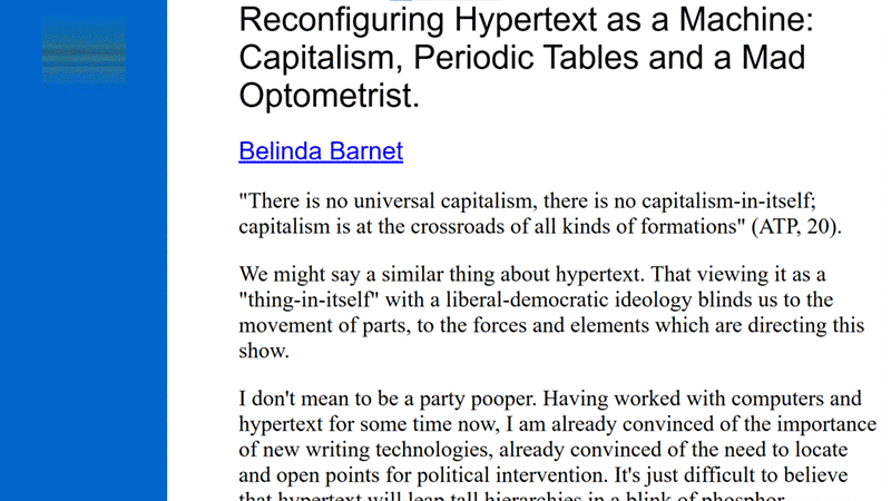 gallery image of Reconfiguring Hypertext as a Machine: Capitalism, Periodic Tables and a Mad Optometrist
