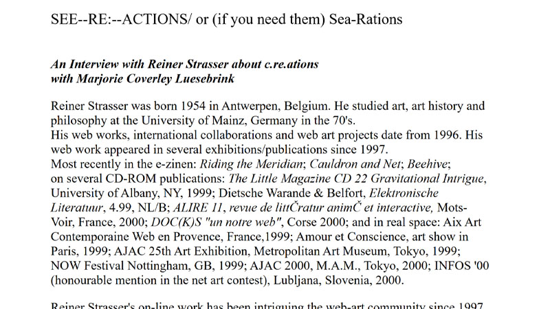 gallery image of Interview with Reiner Strasser about c.re.ations with Marjorie Coverley Luesebrink