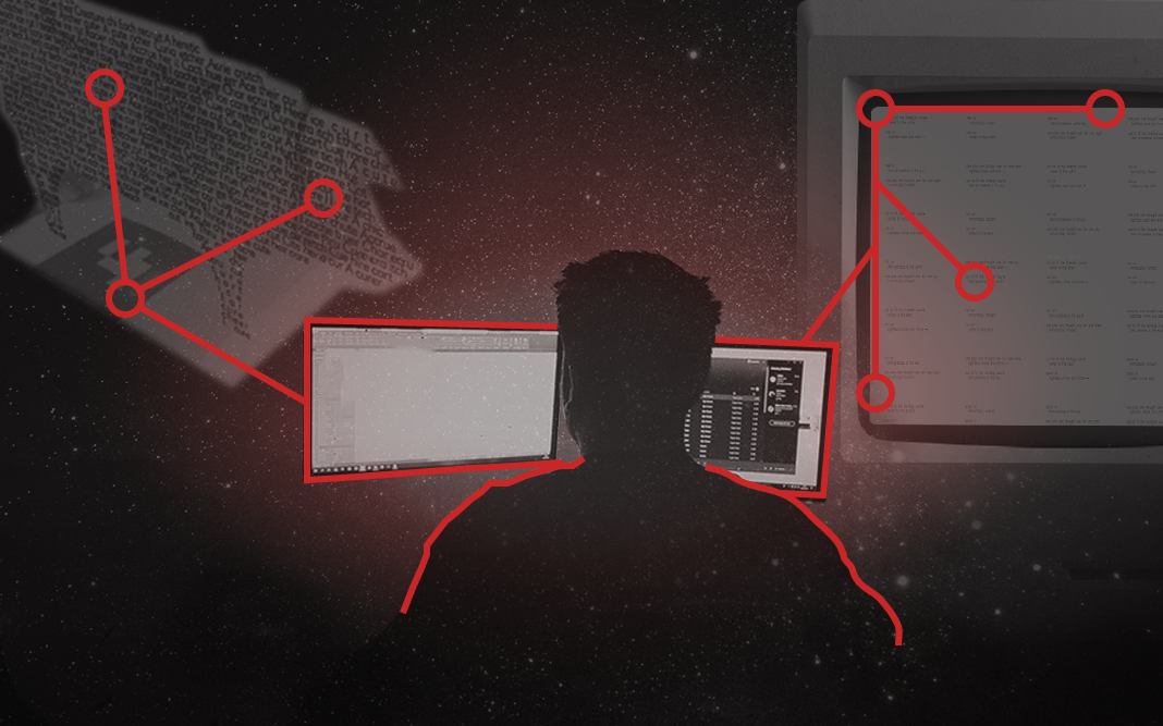 Image of man and computer in the Contact Us Space.